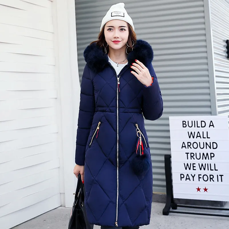 Long hooded padded down women coat
