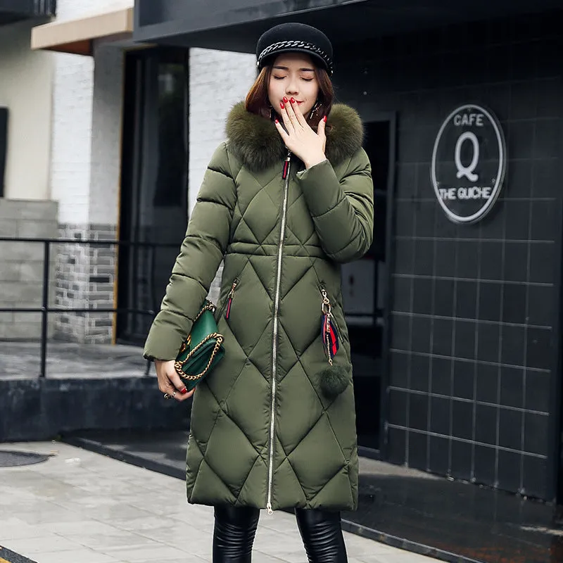 Long hooded padded down women coat