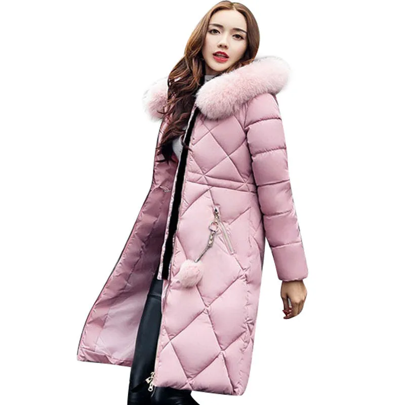 Long hooded padded down women coat
