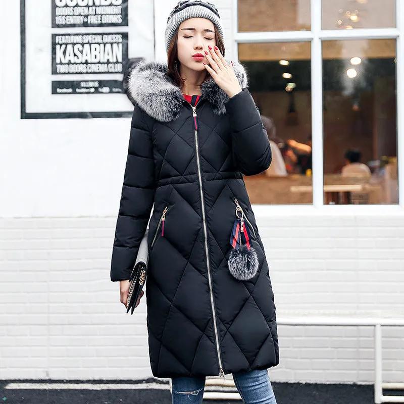 Long hooded padded down women coat