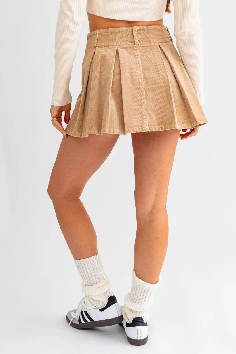 Low Waist Pleated Corduroy Skirt