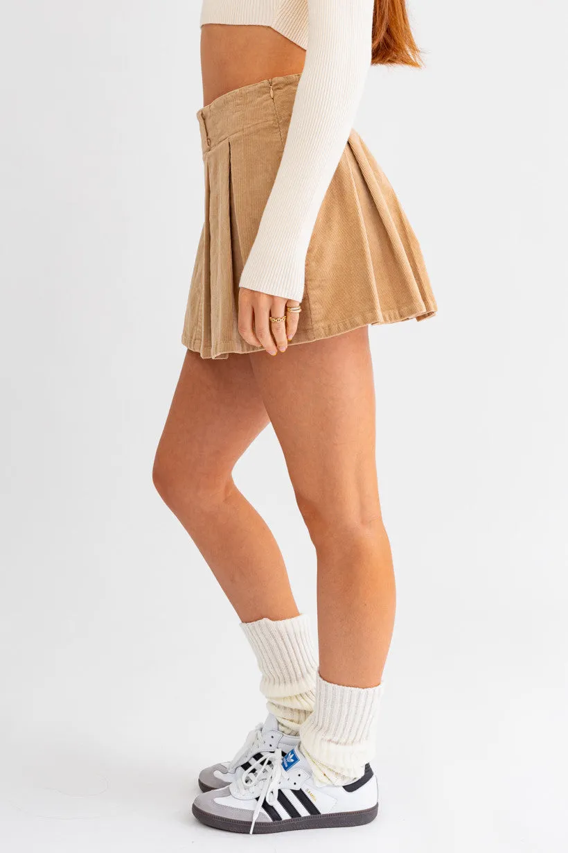Low Waist Pleated Corduroy Skirt
