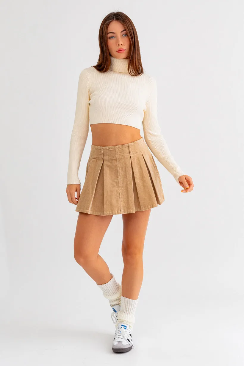 Low Waist Pleated Corduroy Skirt