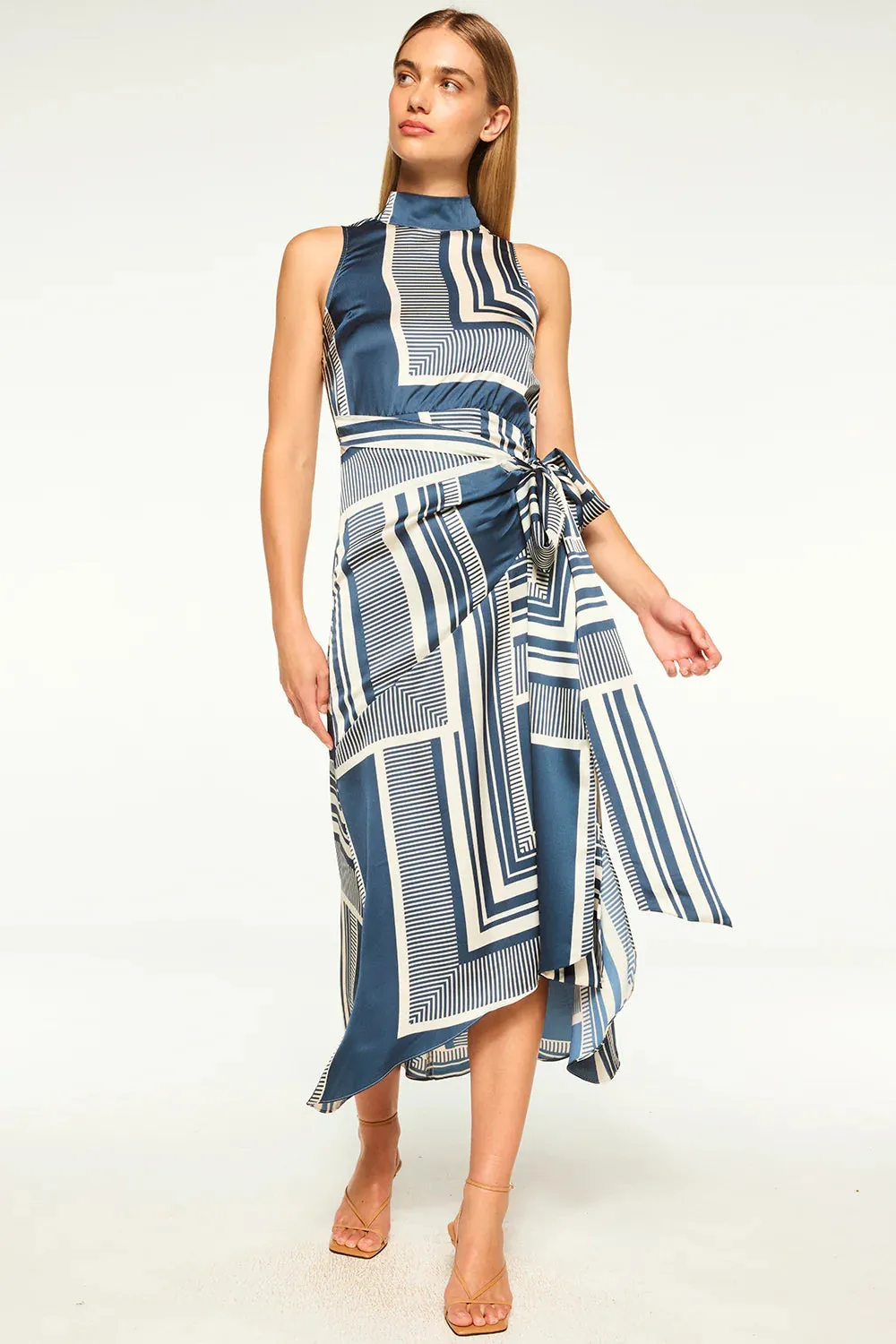 Mi9162 Navy Linear Geo Midi Dress