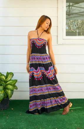 Midnight Fiesta Tiered SunDress Maxi Dress