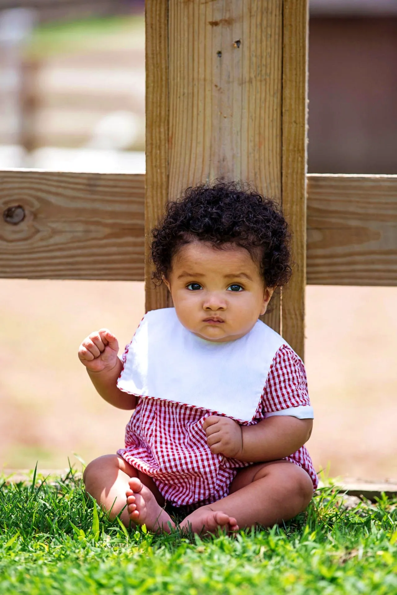 Monogram Red Check Baby Boy Bubble Romper