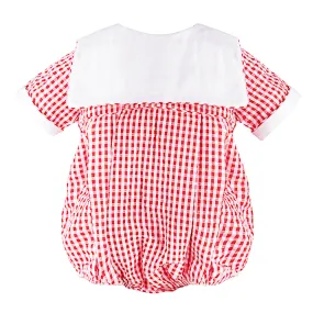 Monogram Red Check Baby Boy Bubble Romper