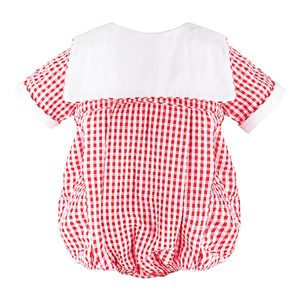 Monogram Red Check Baby Boy Bubble Romper