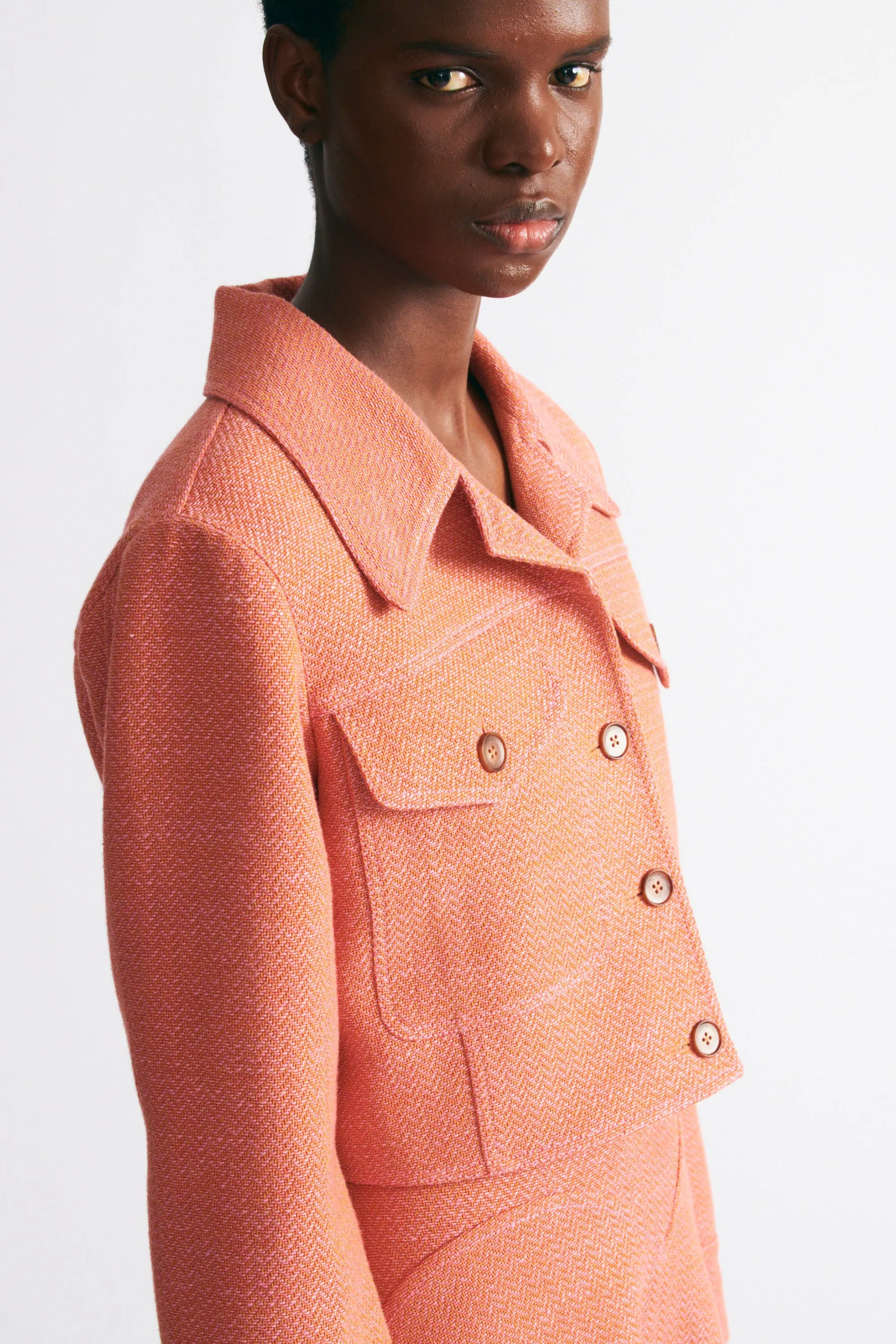 Nics Jacket In Rose & Tan Chevron Weave