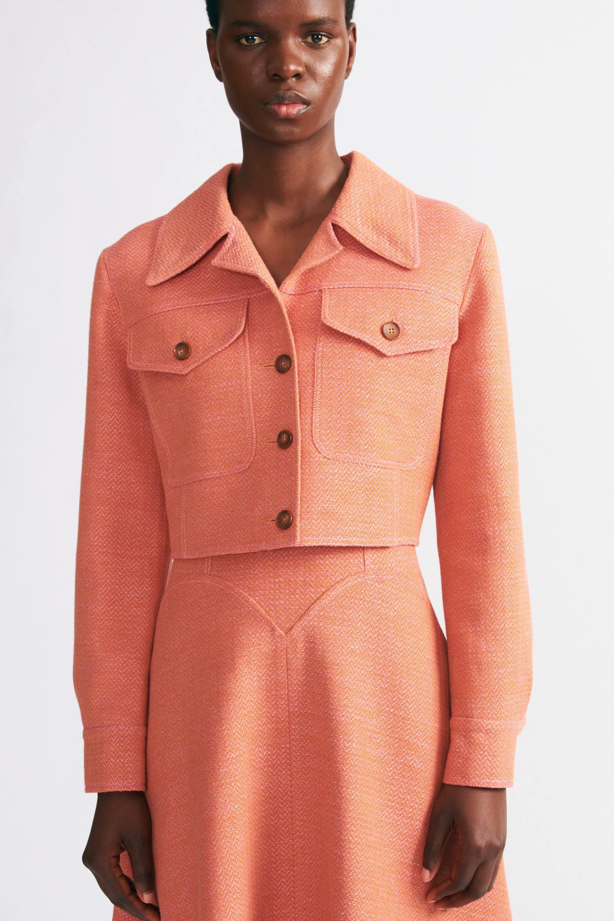 Nics Jacket In Rose & Tan Chevron Weave