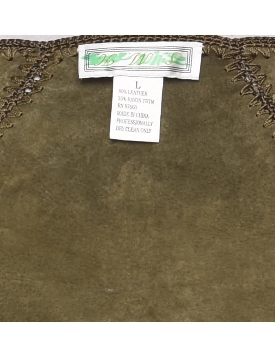 Olive Green Crochet & Suede Cropped Jacket - L