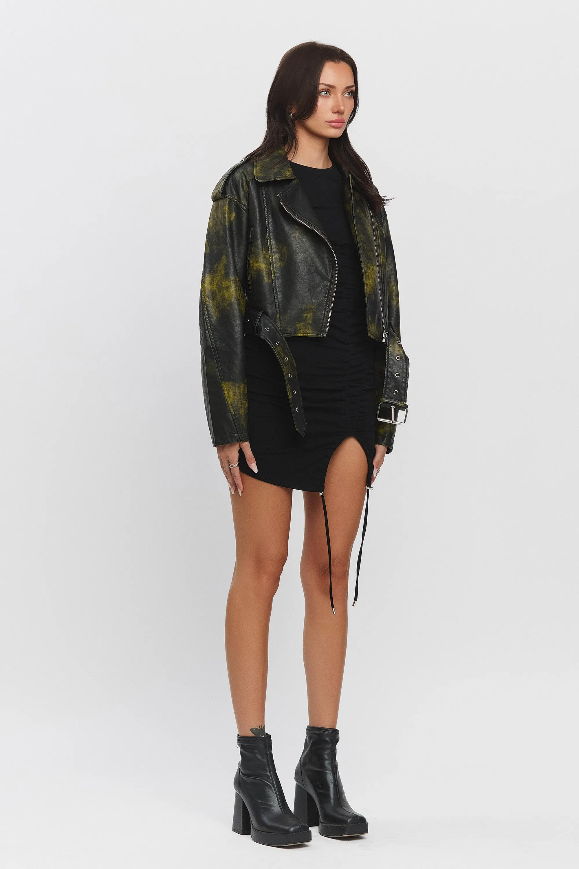 ONYX LEATHER JACKET - BLACK/GREEN