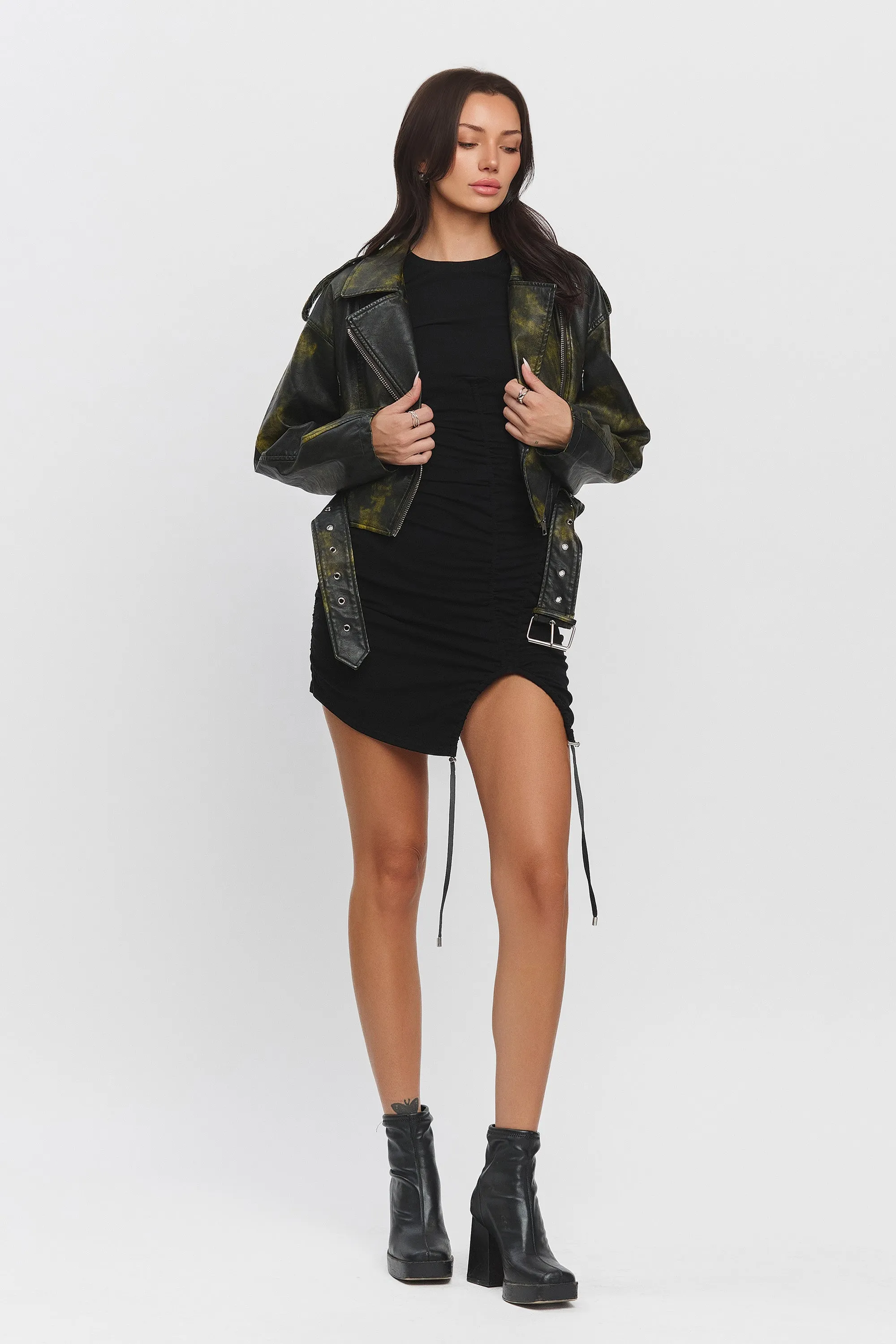 ONYX LEATHER JACKET - BLACK/GREEN