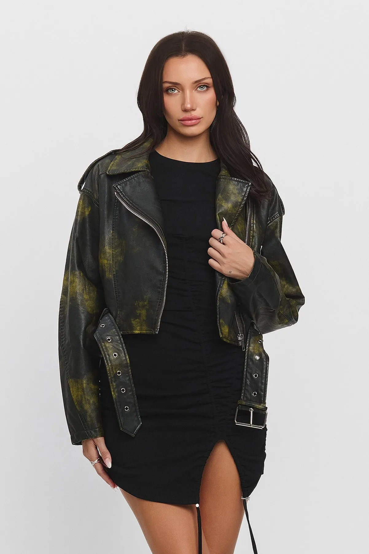 ONYX LEATHER JACKET - BLACK/GREEN