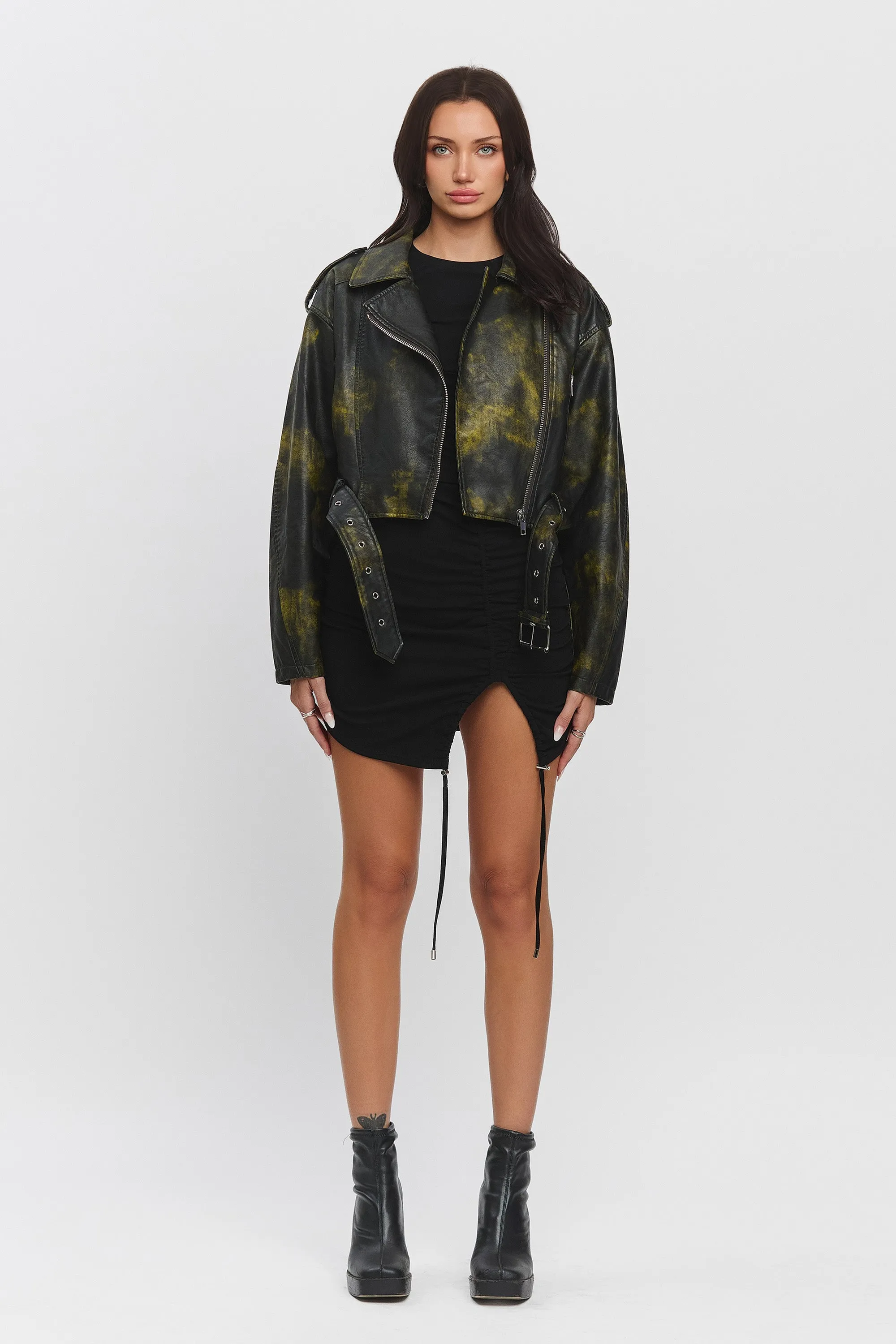ONYX LEATHER JACKET - BLACK/GREEN