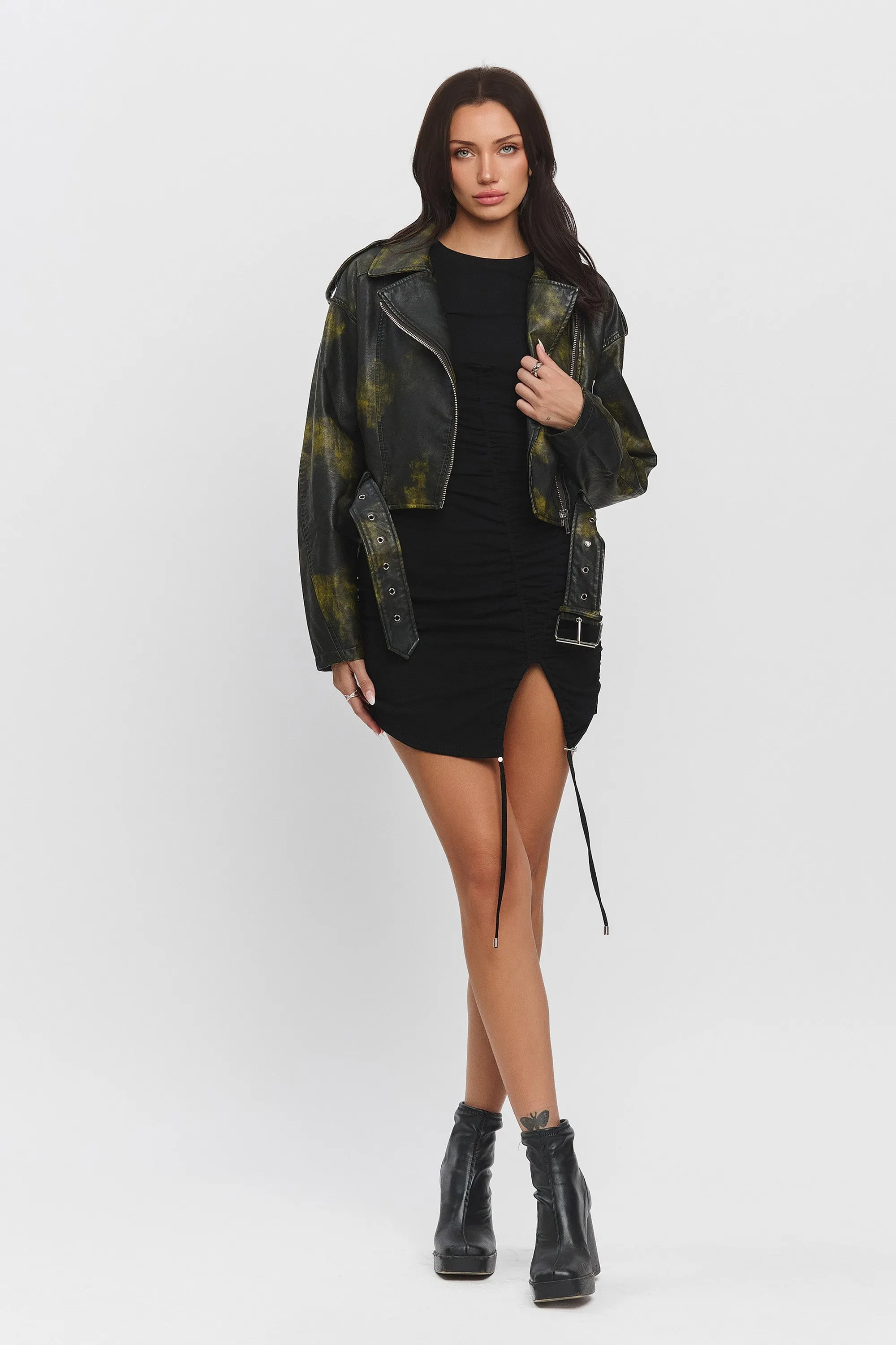 ONYX LEATHER JACKET - BLACK/GREEN