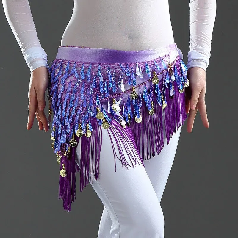Oriental Coins Belt Women Belly Dance Costumes Accessories Sequin Tassel Hip Scarf Belly Dance Belt Hip Scarf Bellydance