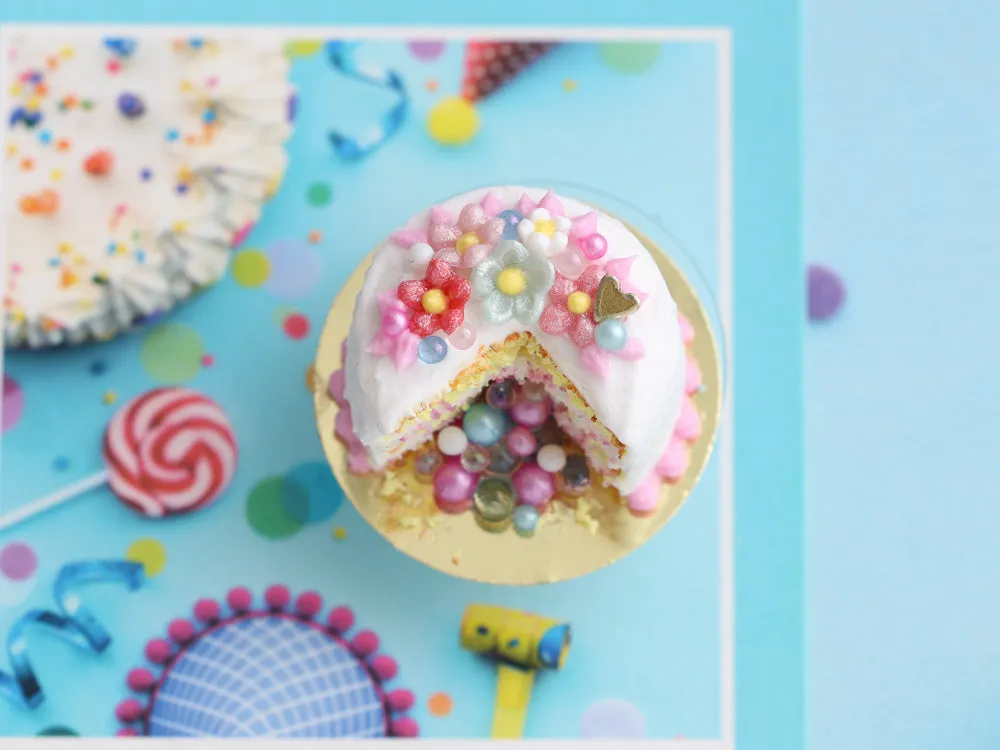Piñata Cake Filled with Sugar Pearls - Handmade Miniature Food in 12th Scale
