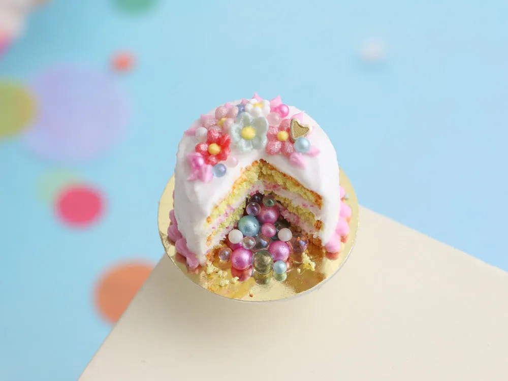 Piñata Cake Filled with Sugar Pearls - Handmade Miniature Food in 12th Scale
