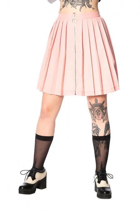 Pink Pleated Zippered Skirt