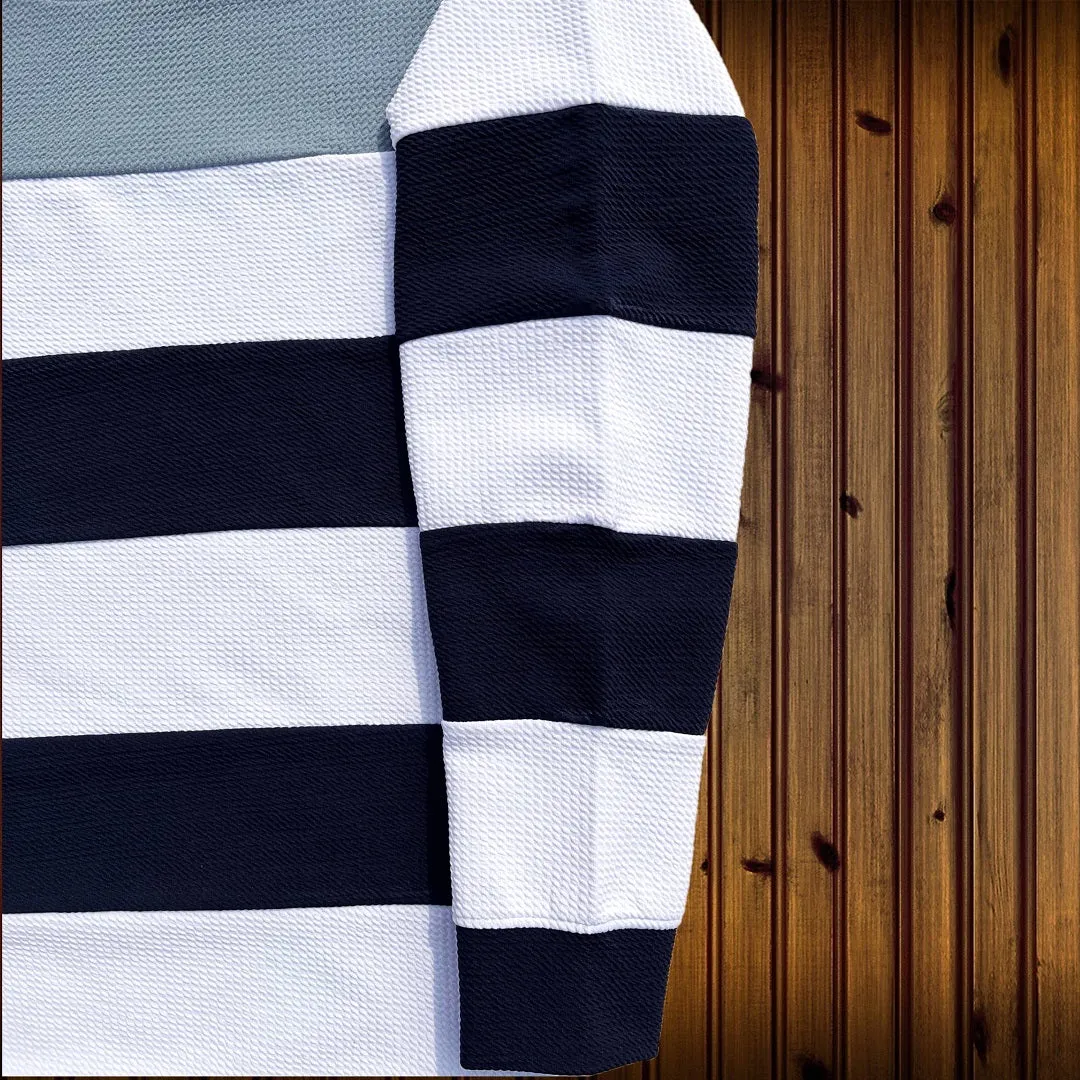Popcorn Full Sleeve T-Shirt Grey Navy Blue and White