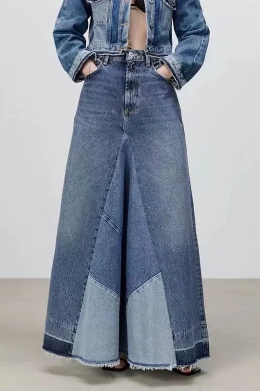 QZ684 Long Length Denim Skirt