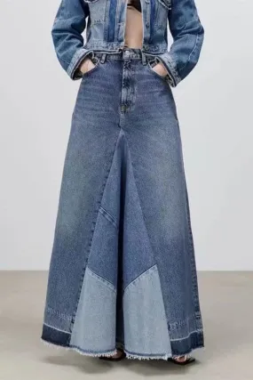 QZ684 Long Length Denim Skirt