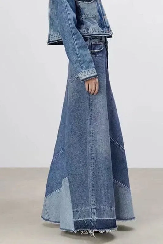 QZ684 Long Length Denim Skirt
