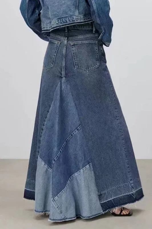 QZ684 Long Length Denim Skirt