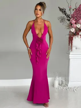 Renee Flower Deep V Neck Sexy Maxi Dress