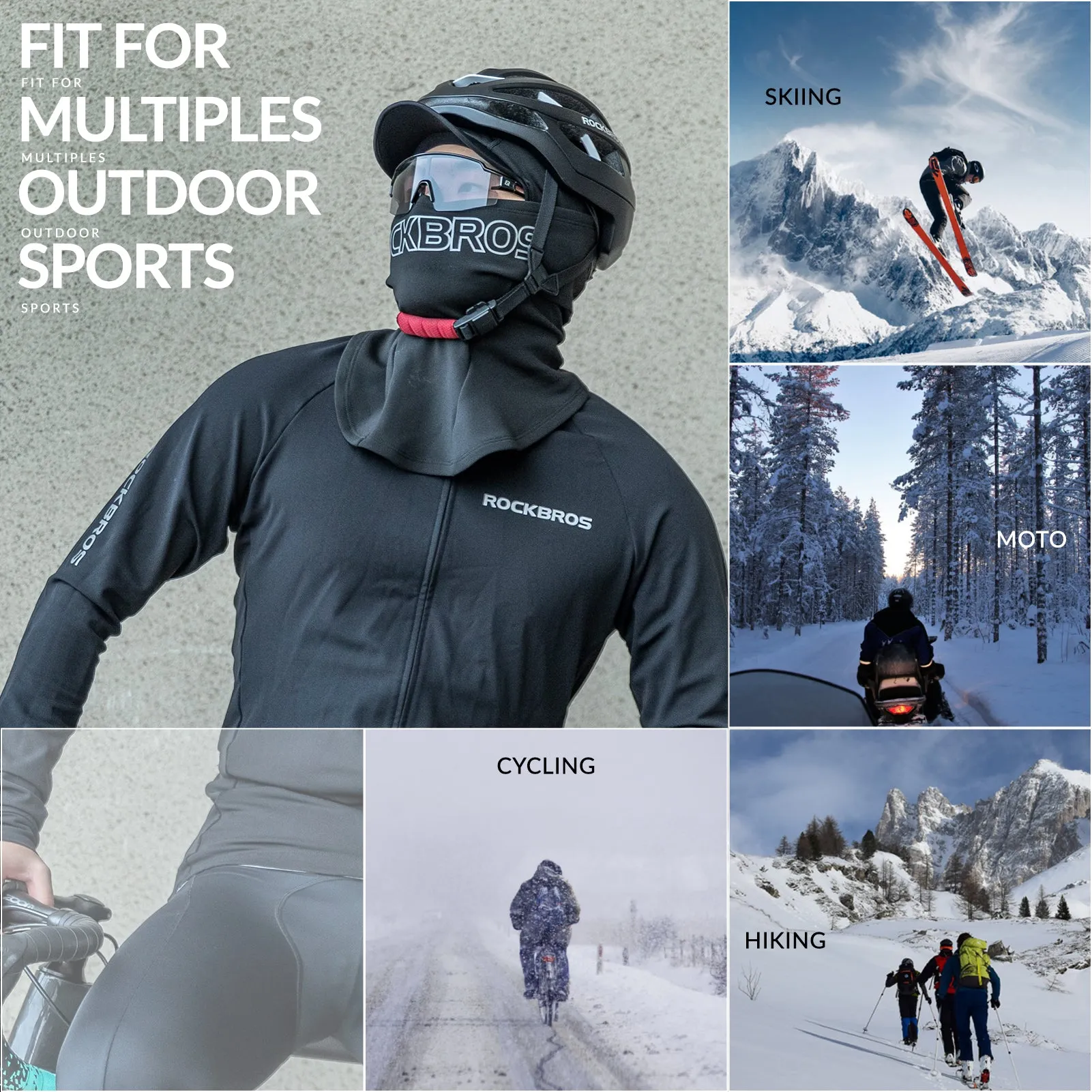 ROCKBROS Thermal Black Ski Mask with Brim Windproof Winter Balaclava for Men