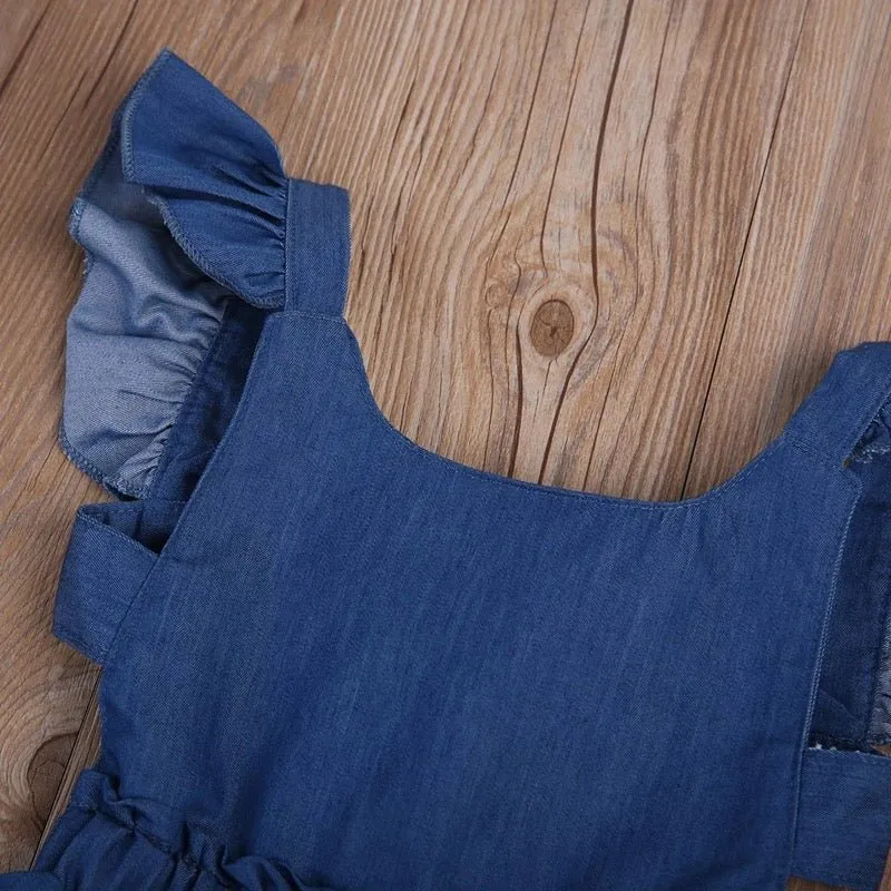 SALE Girl's Denim Flutter Sleeve Tie Back Dress