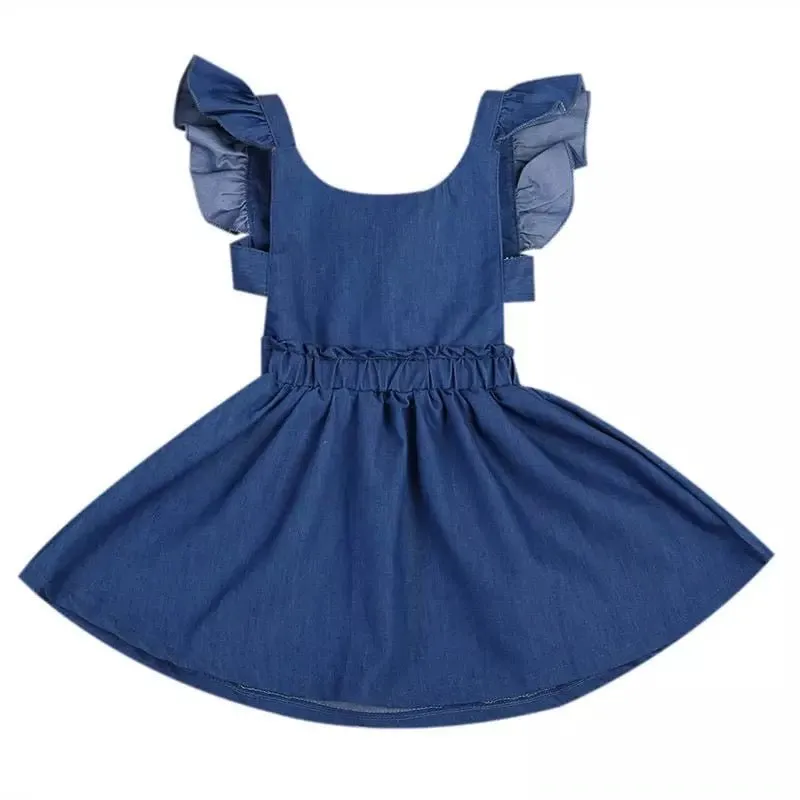 SALE Girl's Denim Flutter Sleeve Tie Back Dress