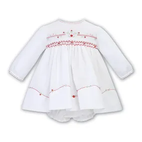 Sarah Louise - Hand smocked white dress with red hand smocking