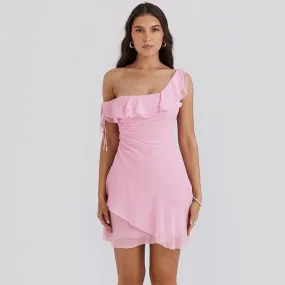 Sexy Chiffon Ruffled One Shoulder French Party Dress
