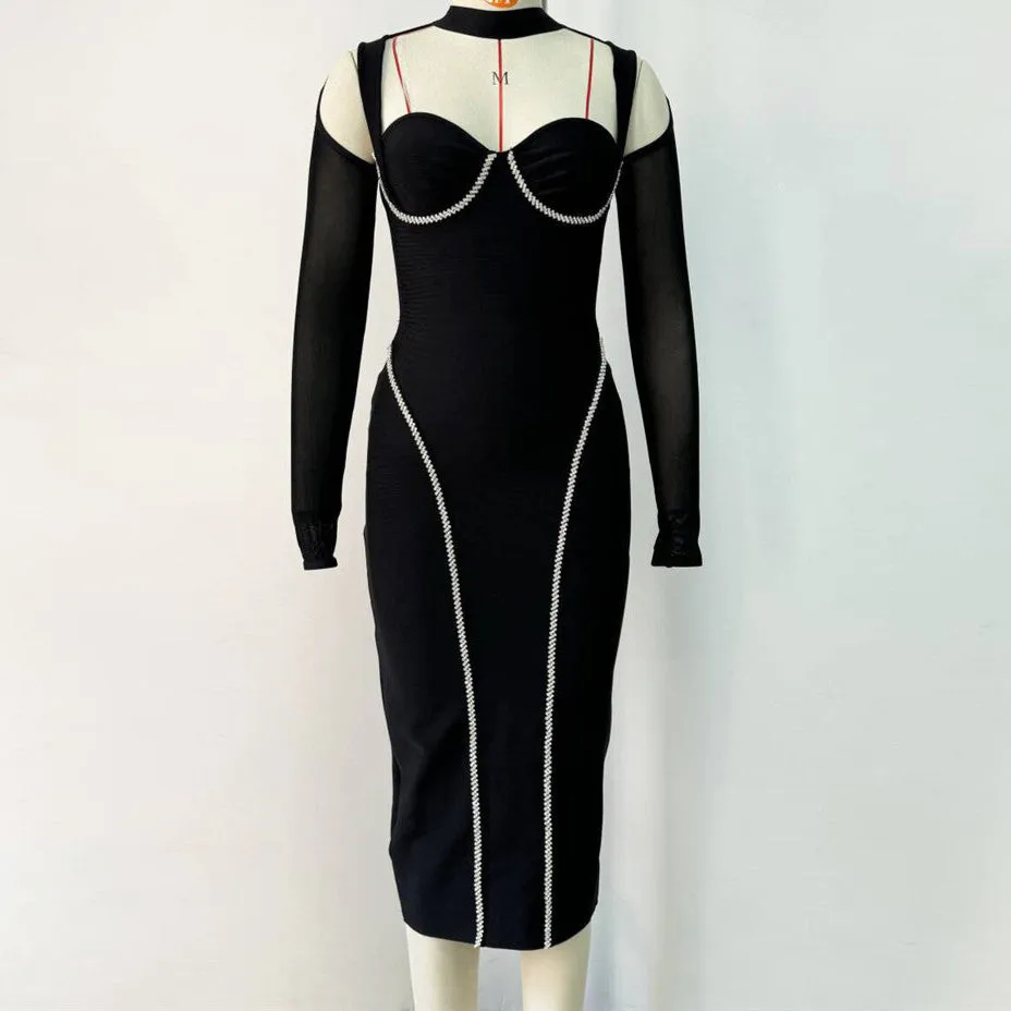 Sexy Cutout Rhinestone Stitching Bandage Formal Dress