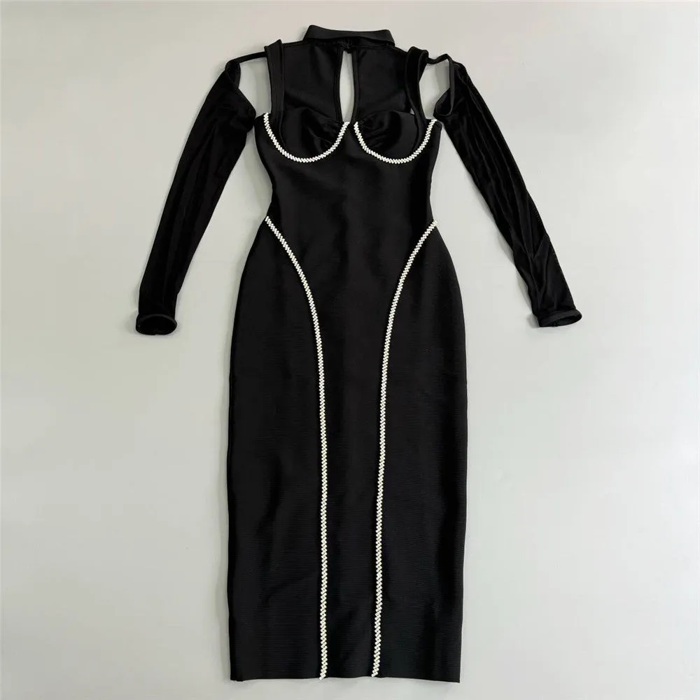 Sexy Cutout Rhinestone Stitching Bandage Formal Dress