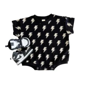 Short Sleeve Bubble Romper | Black Bolts