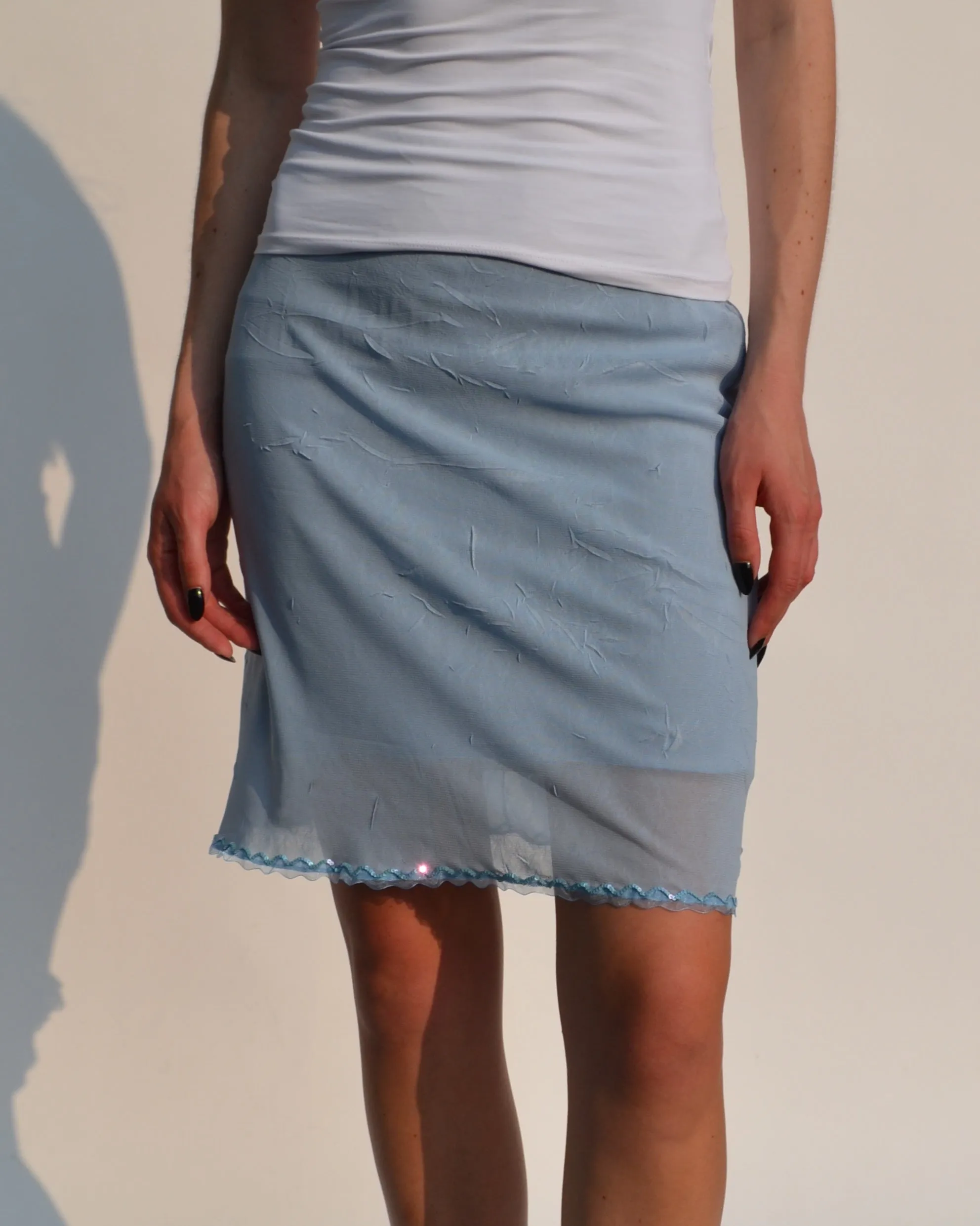 Soft Blue United Colors of Benetton Sheer Overlay Skirt
