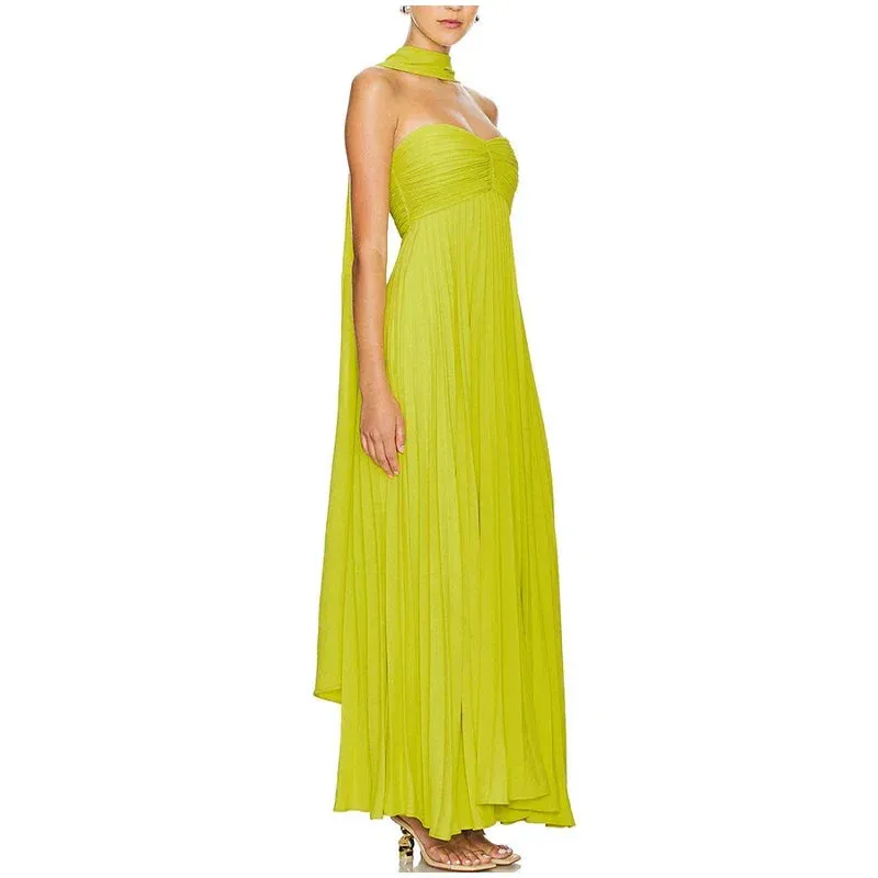 Strapless Pleated Maxi Dress