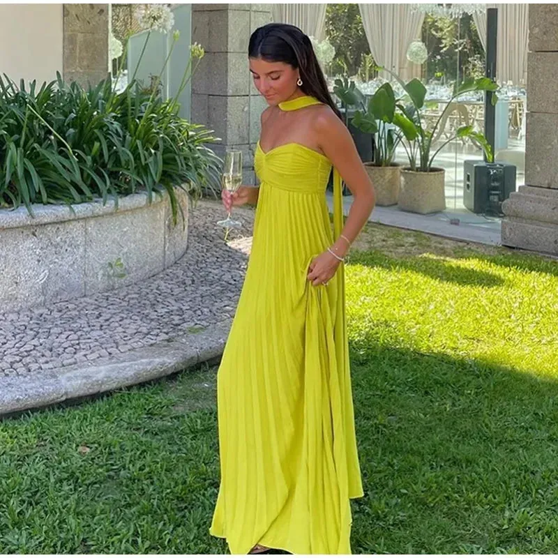 Strapless Pleated Maxi Dress