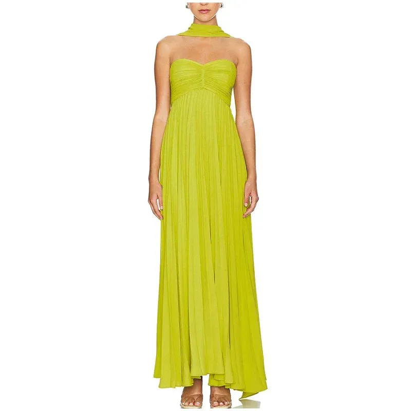 Strapless Pleated Maxi Dress