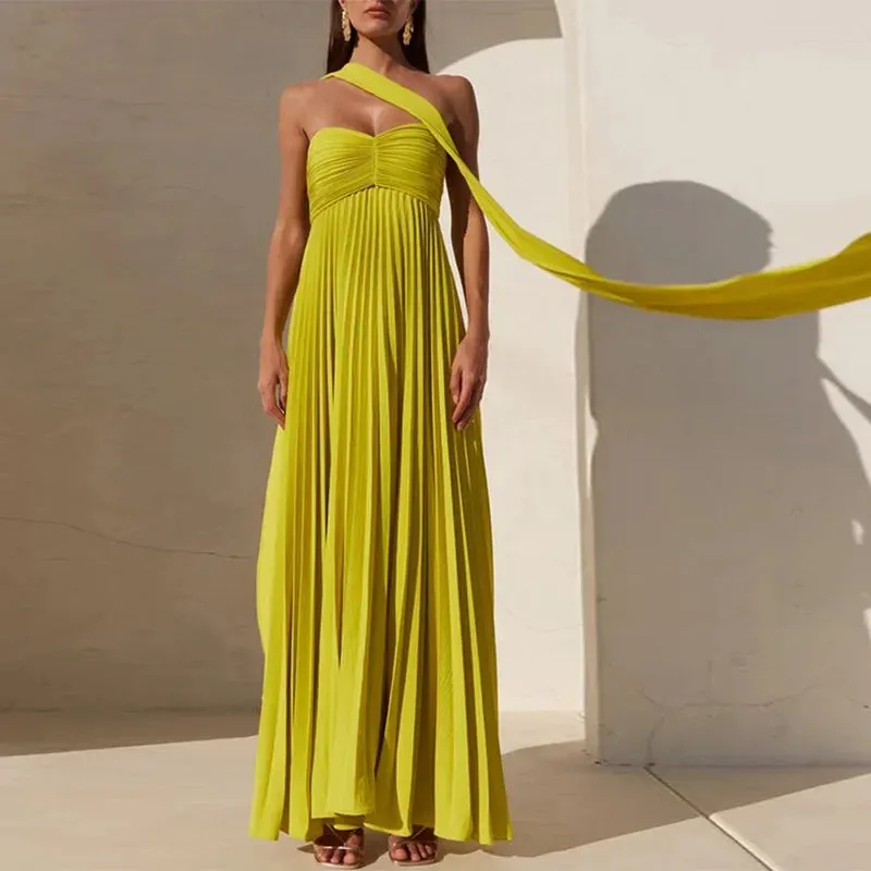 Strapless Pleated Maxi Dress