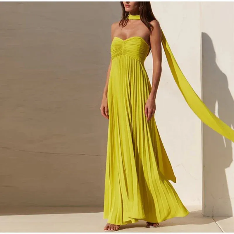 Strapless Pleated Maxi Dress