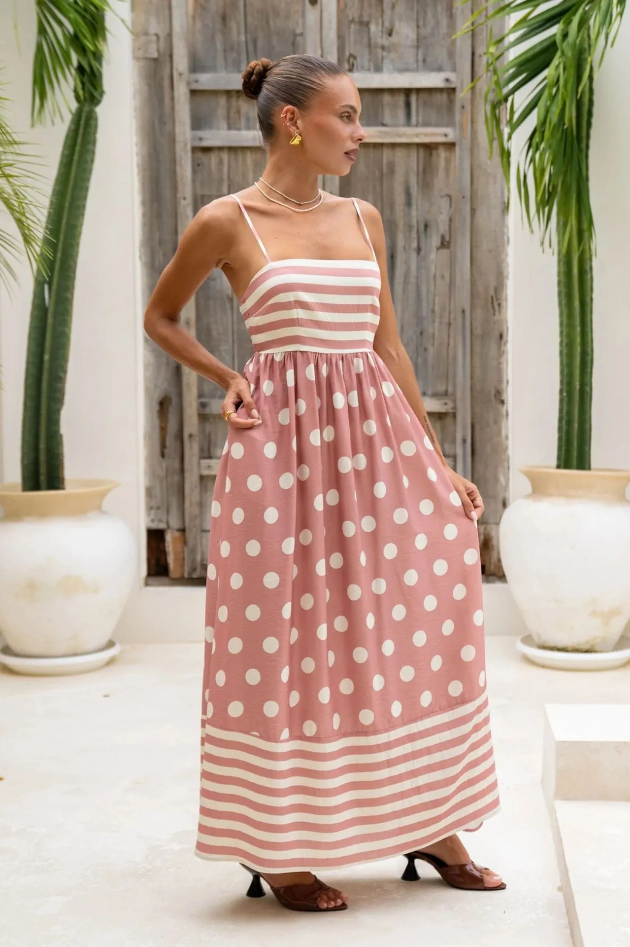 Summer Printed Backless High Waist Dress