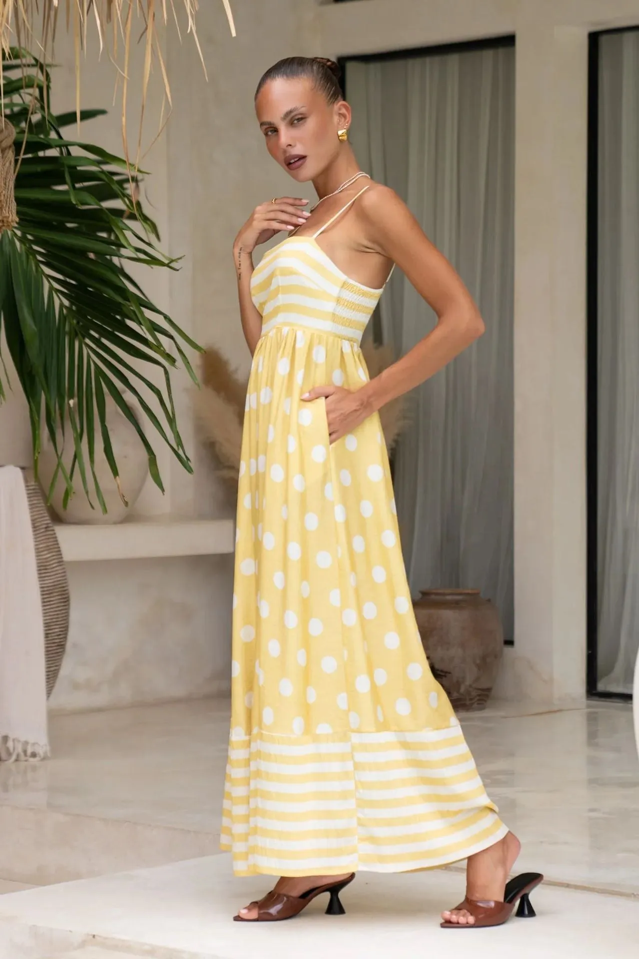 Summer Printed Backless High Waist Dress