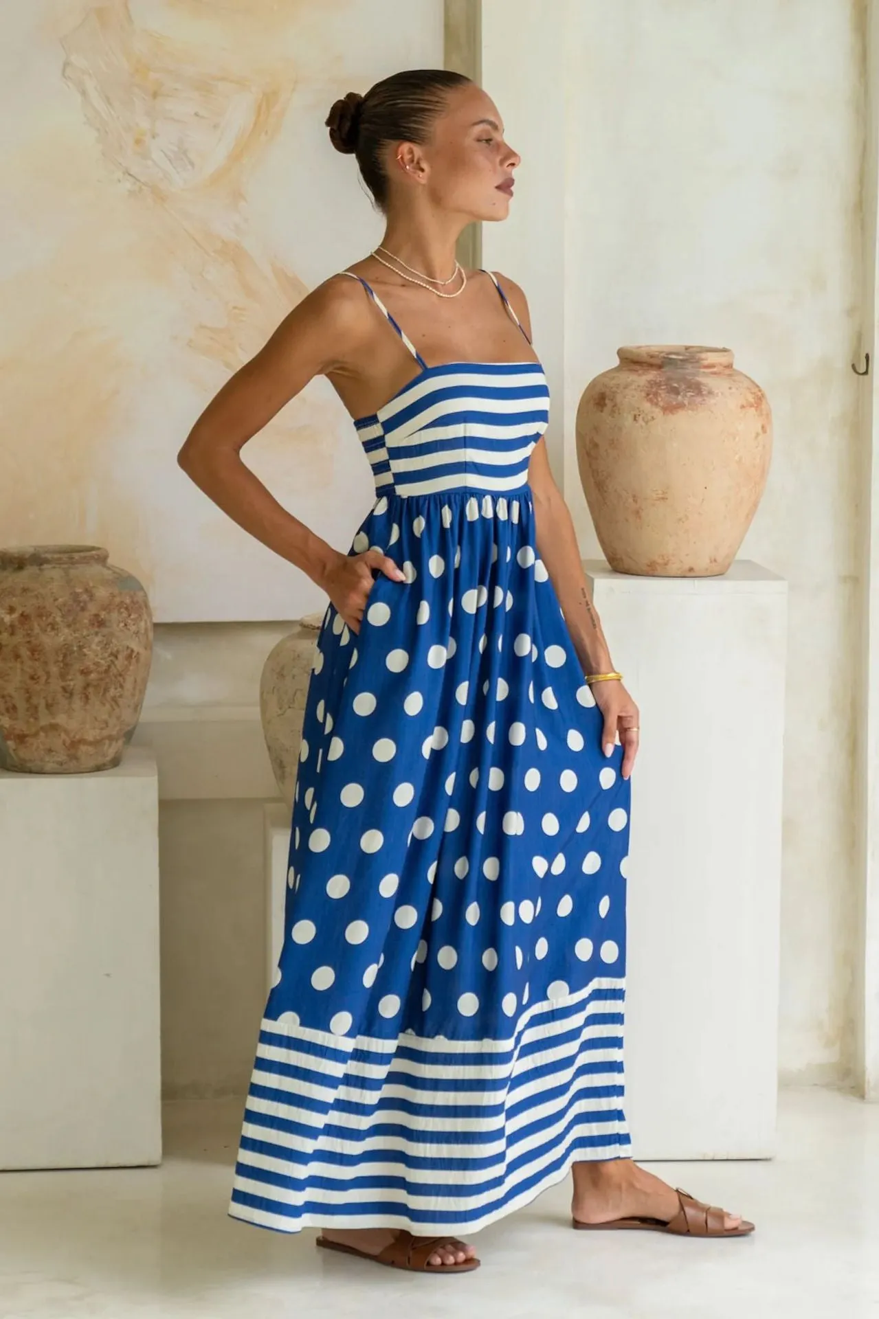 Summer Printed Backless High Waist Dress
