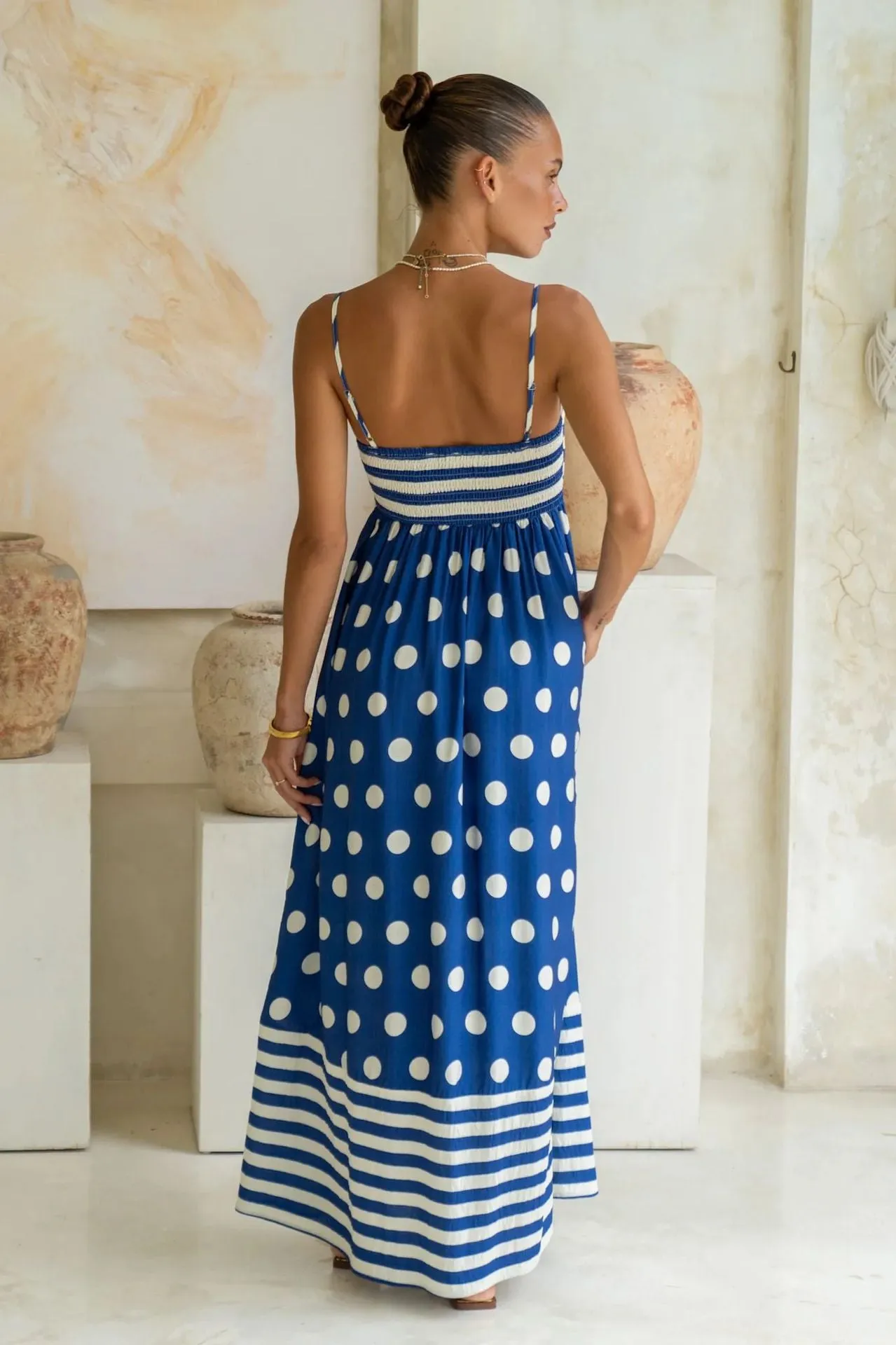 Summer Printed Backless High Waist Dress