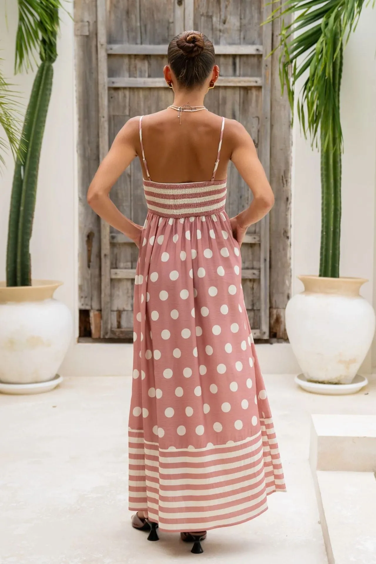 Summer Printed Backless High Waist Dress