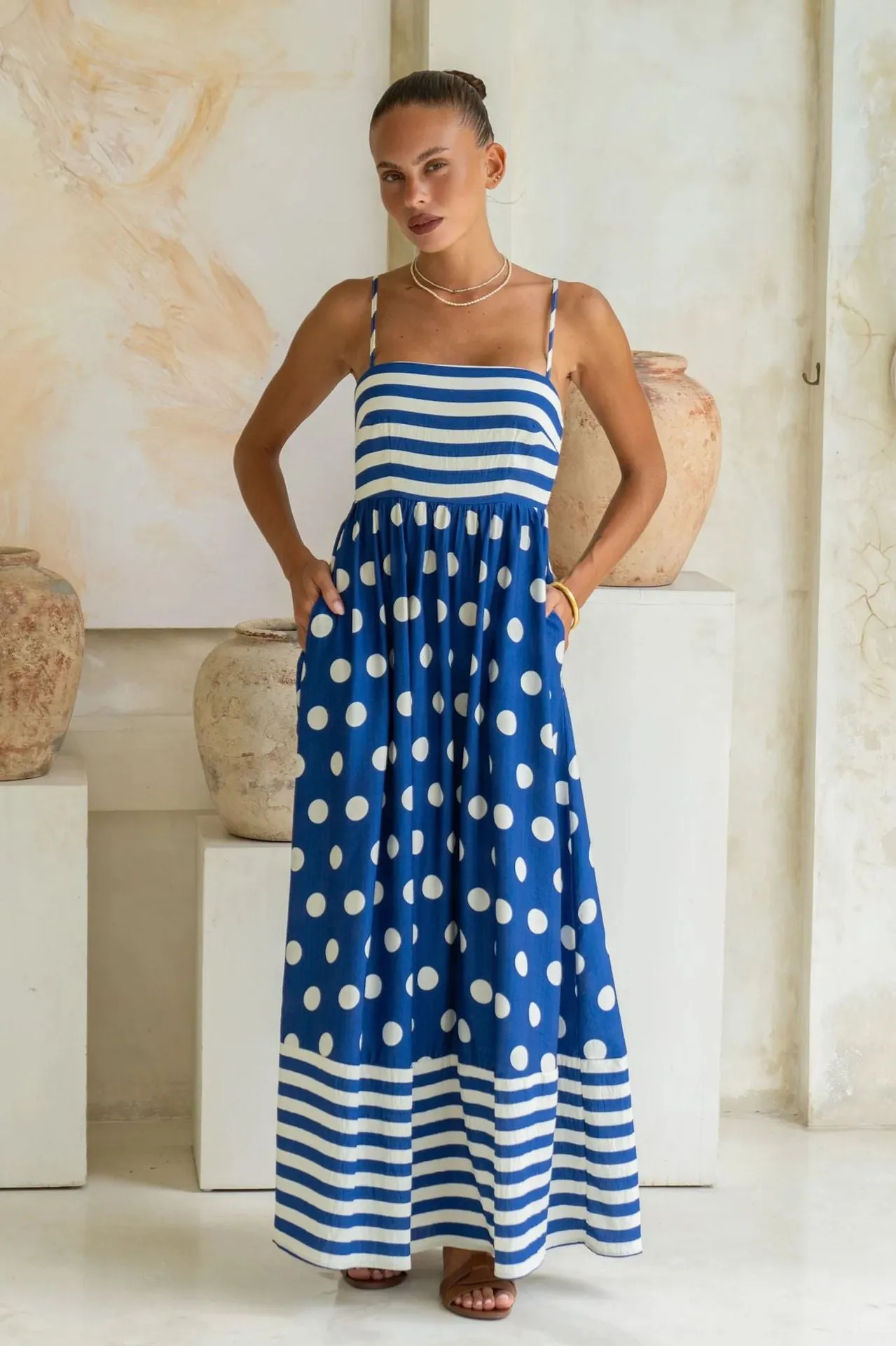 Summer Printed Backless High Waist Dress